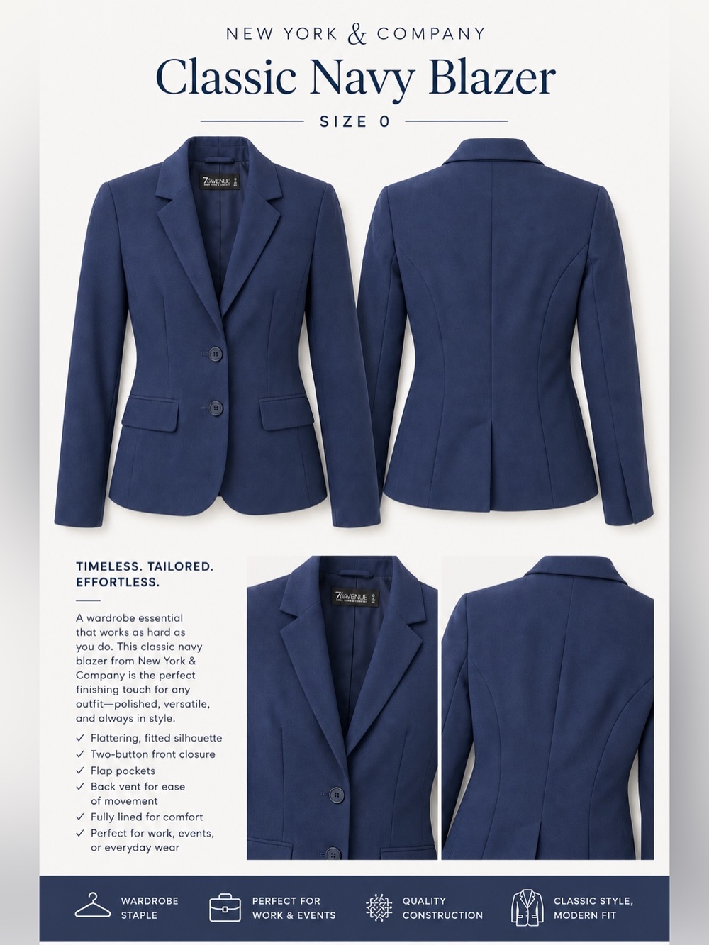 Navy Ponte Blazer - Women's Tailored Jacket